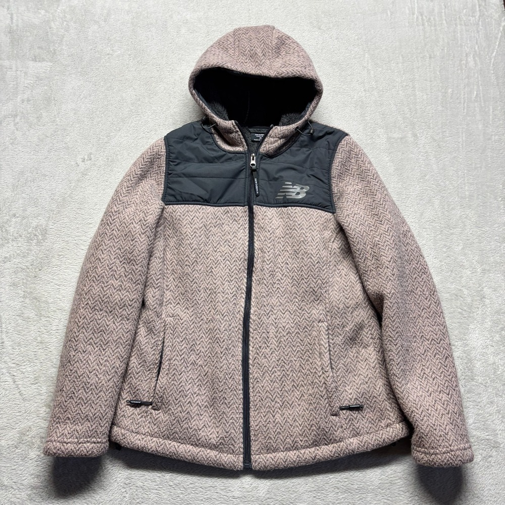 New Balance Sweater Fleece Jacket Women's M Full Zip Light Pink Herringbone